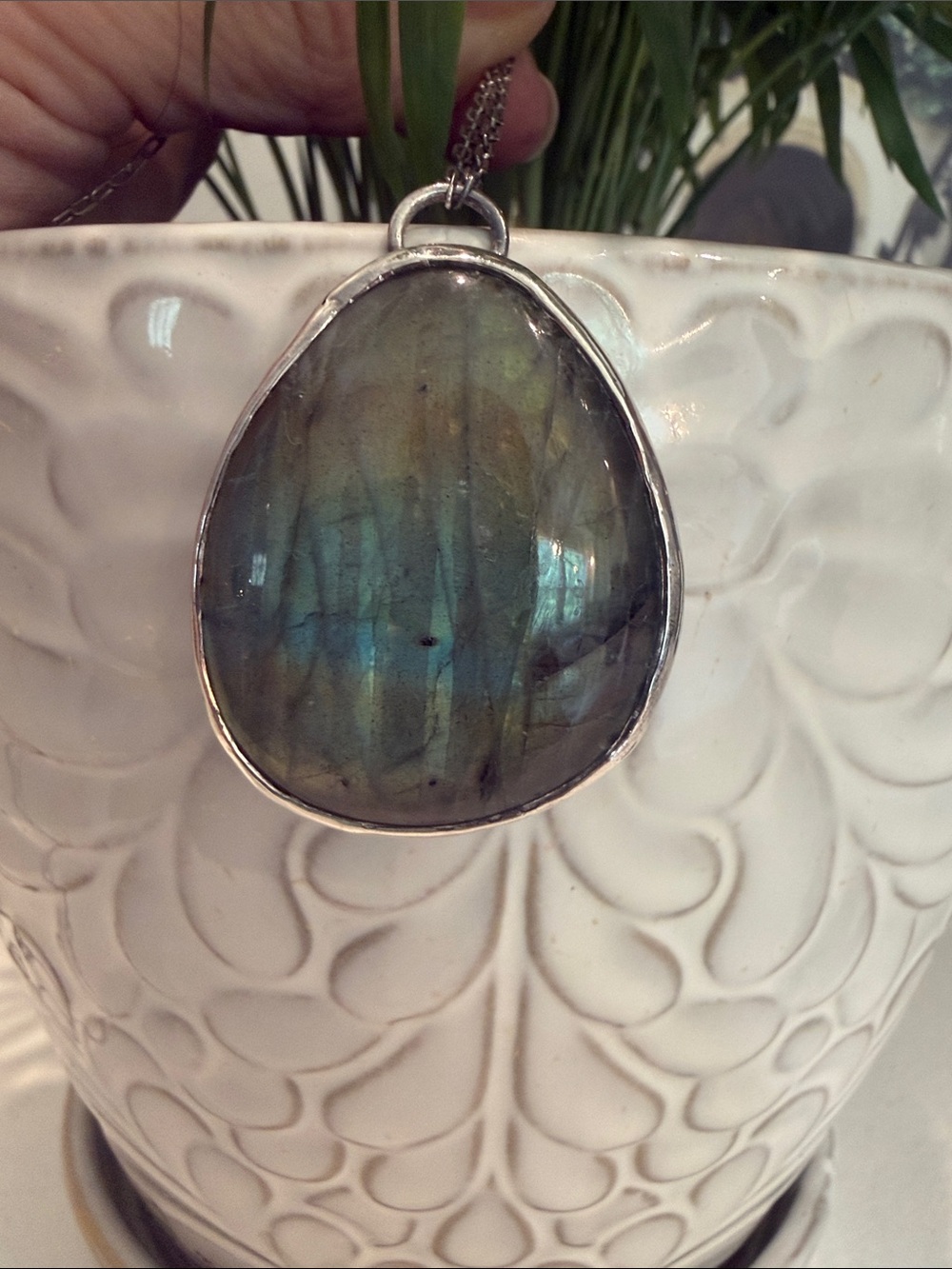 Labradorite Teardrop Pendant Necklace - Silver - Picture 4 of 11